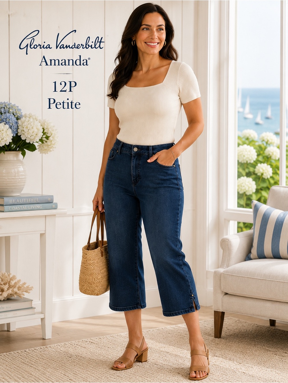 Gloria Vanderbilt Amanda 12P Petite Dark Wash Slimming Capri Jeans